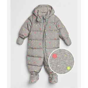 Baby Gap Unisex 0-6MO One Piece Footie Fleece Lined Grey Star Outfit